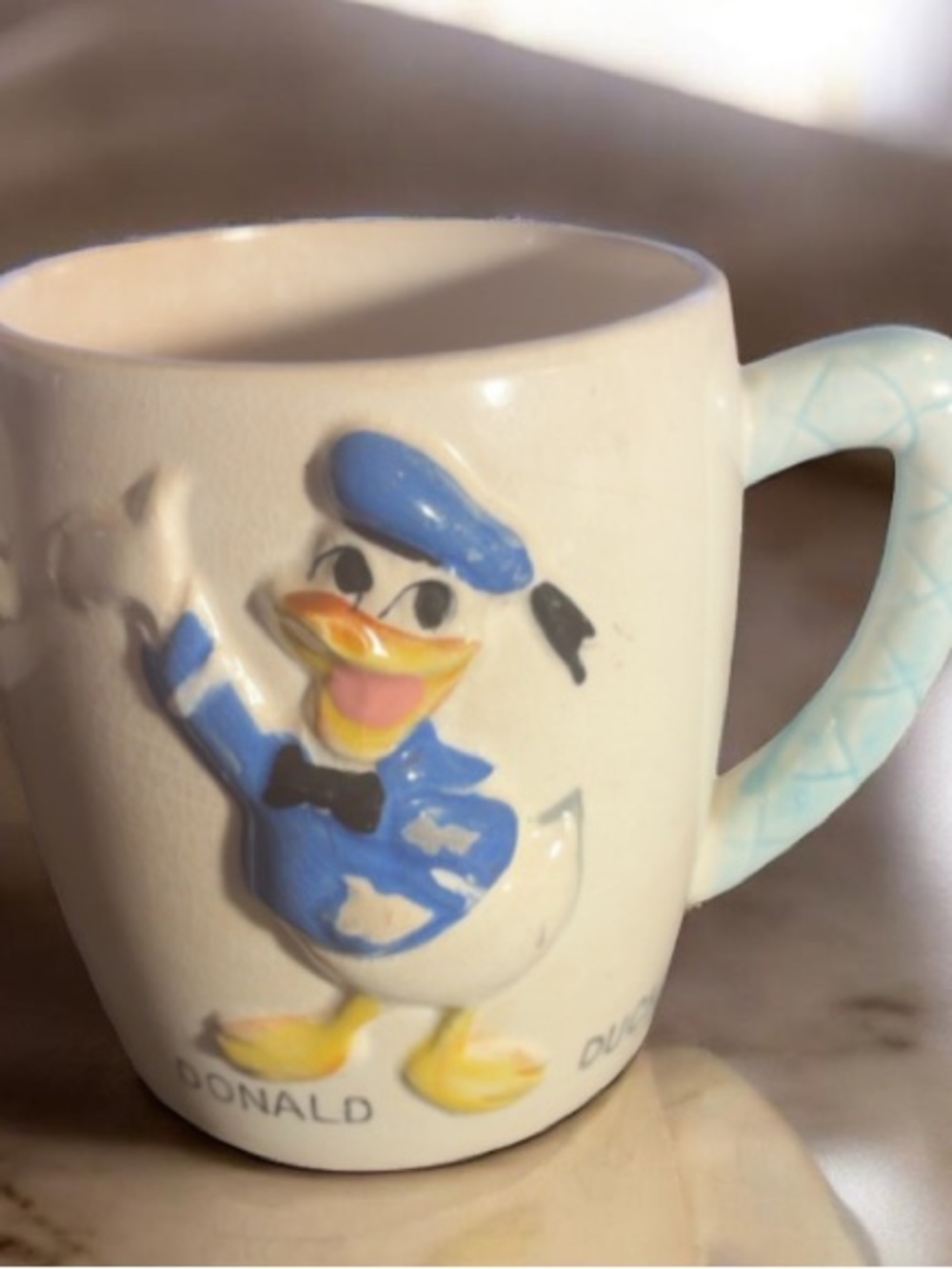 Vintage Walt Disney Productions Donald Duck 3D Relief Ceramic Mug Disney